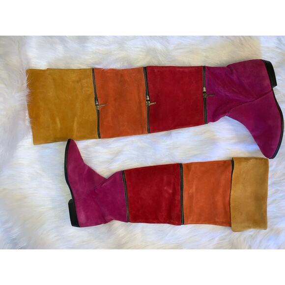 Vintage 1980s Arpeggios Rainbow Convertible Suede Knee Boots- Size 7.5 - Picture 1 of 6